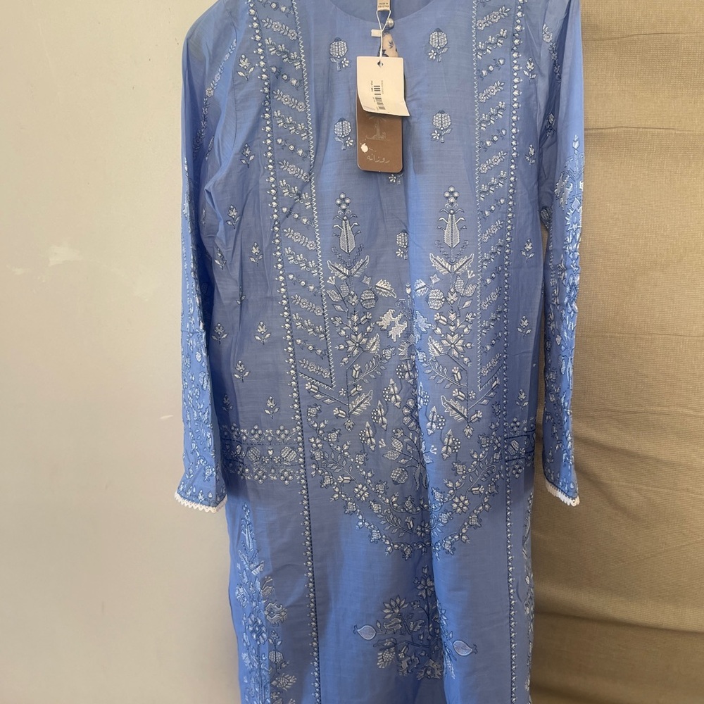 Elegant Blue Ethnic brand Long Sleeve Dress